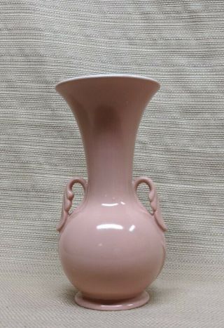 Vintage Abingdon Pottery Usa Pink Double Handled Vase Mid - Century Modern