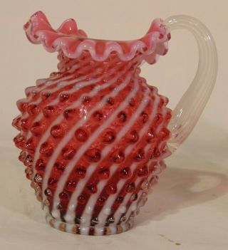 Fenton Hobnail Cranberry Opalescent Swirl Glass Pitcher
