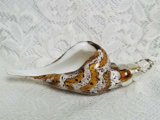 Large Heavy Mouth Hand Blown Art Glass Conch Sea Shell Sculpture Paperweight