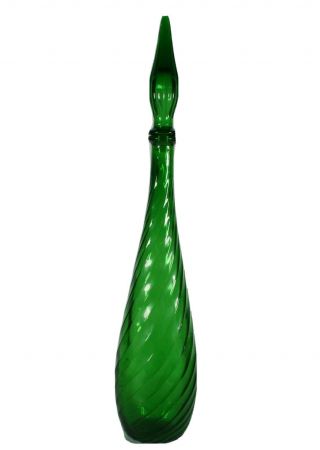 Vintage Italian Empoli Genie Bottle Olive Green Spiral Design