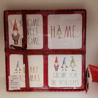 Rae Dunn Set Of 4 Wooden Coasters Gnome Merry Christmas Ll