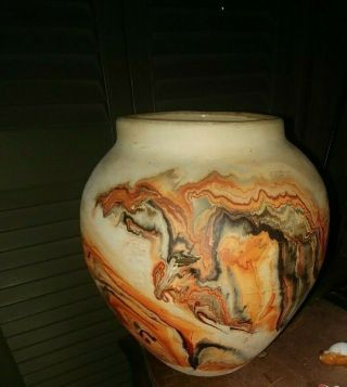 Neat Older Vintage Nemadji Pottery Large App 8 " Multi - Colored Vase Planter