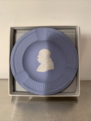 Wedgwood Jasperware Blue Winston Churchill W/cigar Trinket Dish 4.  25 " W/orig Box