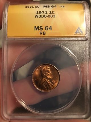 1971 1c Lincoln Cent Ms 64 Rb Wddo - 003 Anacs 6010548 Ddo Double Die