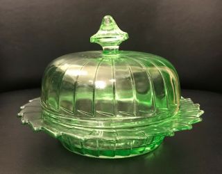 Sierra Pinwheel Green Depression Glass Butter Dish And Lid