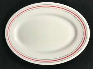 Vintage Iroquois Restaurant Ware 9.  5 " Oval Plate White With Red & Green Stripe