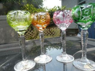 4 Nachtmann Traube Bleikristall Crystal Cut Multi Colors Sherry Shot Glasses
