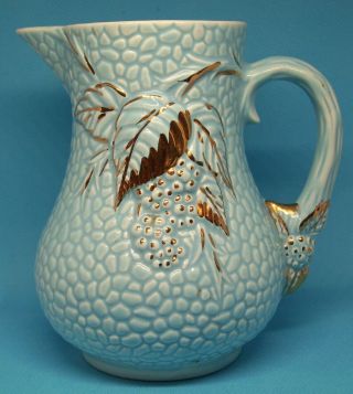 Wade Golden Turquoise Pitcher Jug England Bramble Gold Accents Strawberry Leaf