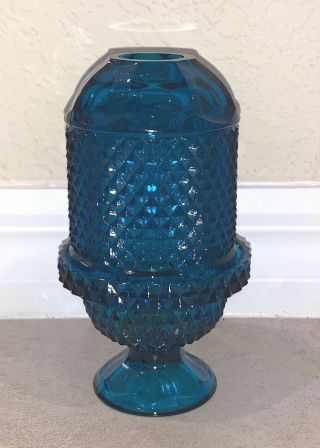 Viking Art Glass Blue Diamond Point Fairy Tea Candle Lamp Glimmer Light,