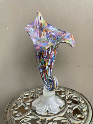 Vintage Italian Millefiori Murano Art Glass Flower Vase - Fratelli Toso?