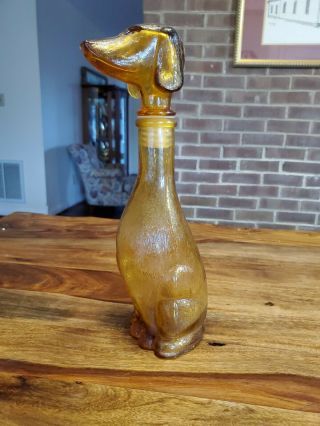 Vintage Dachshund Dog Decanter Amber 14 " Glass Bottle