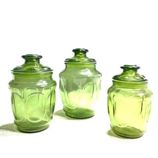 Le Smith Avocado Green Bubble Glass Canister Apothecary Jar Melon Jar Set Mcm