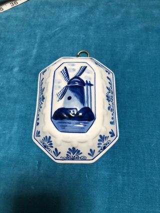 Delfts Blue Hand Painted Wall Hanging Windmill Jello Mold Ornament 51/2 X3 3/4