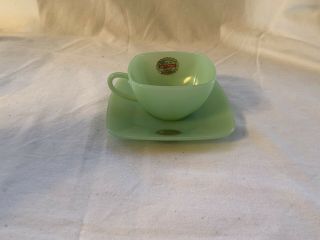 Jadite Fire - King Charm Cup & Saucer With Labels Jadeite Keller& Ross