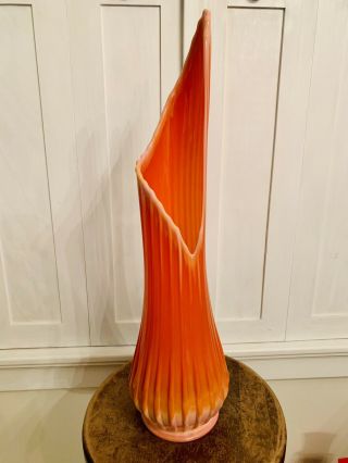 Vtg Mid Century L E Smith Bittersweet Orange Slag Stretch Swung Vase 24  Tall