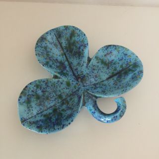 Shamrock Clover Candy Dish Ceramic Green/blue Vintage Atlantic Mold