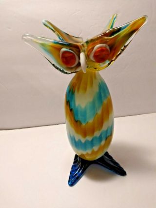 Vintage Murano Large Italian Cased Art Glass Owl Vase Gorgeous 10 "