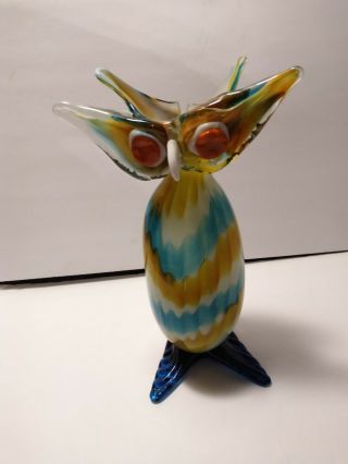 Vintage Murano Large Italian Cased Art Glass Owl Vase Gorgeous 10 