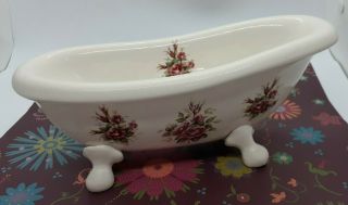 Vintage Vb Athena Roses California Pottery Claw Foot Bath Tub Soap Dish Holder