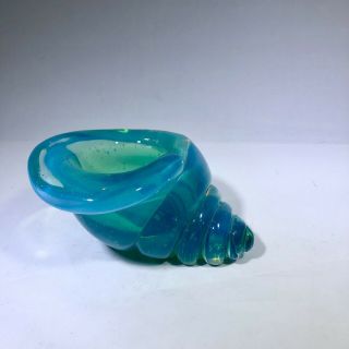 Vintage Opalescent Blue/green Handmade Art Glass Shell Seguso? Murano?