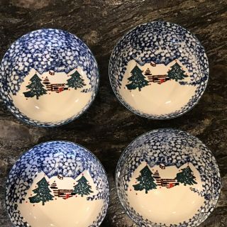 4 Folk Craft Cabin In The Snow Soup/ Cereal Bowls By Tienshan