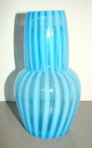 Vintage Fenton Blue Opalescent Rib Optic Bottle & Tumbler Night Set Tumble Up