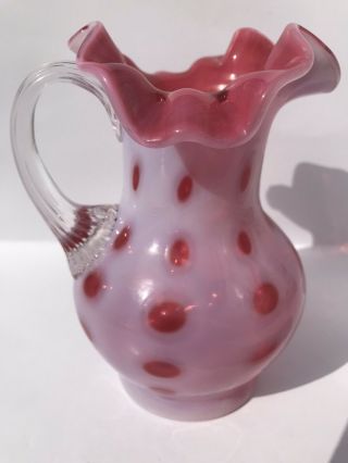 Fenton Cranberry Opalescent Eye Coin Dot Creamer.  Made For Lg Wright.
