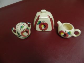 1940 ' s PURINTON Pottery Apple & Pear 5 pc.  Canister Cream & Sugar 2
