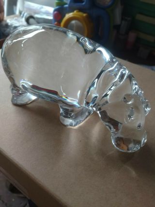 Baccarat France Hippo Figurine Crystal Clear Glass Signed Large Hippopotamus