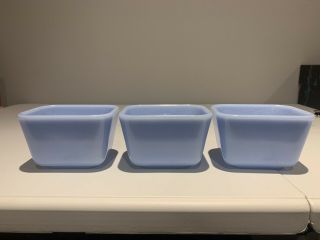 3 Pyrex Delphite Blue 1 1/2 Cup Refrigerator Dishes Made In Canada