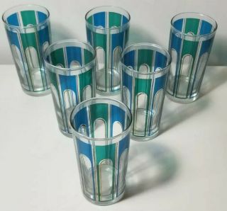 Set Of 6 Vintage Mid Century Mod Mcm Tumblers Highball Barware Glasses 12 Oz