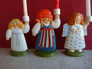 3 Swedish Angels By Lisa Larson Goebel Vintage Porcelain Sweden Candle Holder