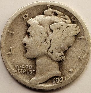 1921 - D Mercury Silver Dime Very Fine Circulated Mc_227