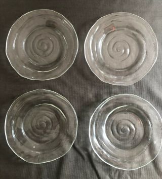 Set Of 4 Consolidated Catalonian Clear Glass Plates Modernist Mid - Century