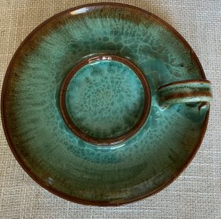 Jb Cole North Carolina Art Pottery Candle Dish Holder Green Brown