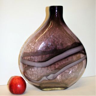 Vintage Art Glass Large Bottle Vase Cased Amethyst Glass Home Decor 13in Tall