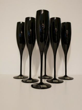 Set Of 6 Mikasa Black Crystal Champagne Flutes 10 3/4 " Tall