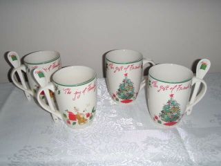 Lenox The Gift Of Friends Holiday Mugs,  Set Of 4,  Only 3 Spoons