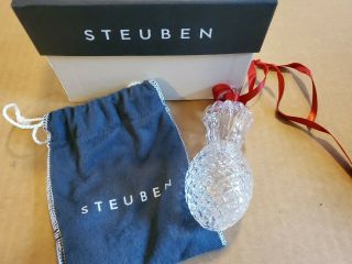 Htr Vintage Steuben Art Glass Christmas Ornament Pineapple W Book Ribbon & Bag