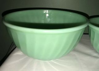 Vintage Set of 2 Anchor Hocking Fire King Green Jadeite Swirl Mixing Bowl 8 