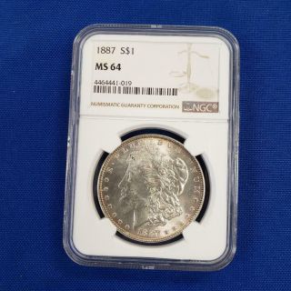 1887 - P Us Morgan Silver $1 Ngc Ms64 Lite Toning L8912