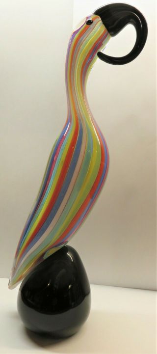 Vintage Murano Art Glass Striped Glass Bird Sculpture Toucan / Pelican 13 "