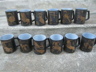 Vintage Federal Glass Signs Of The Zodiac Coffee Cup/mug Set,  Complete Set Of 12