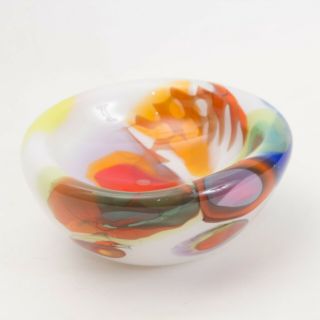 404616 Multi - Color Hand Blown Art Glass Bowl 7 " Across Heavy Candy Dish