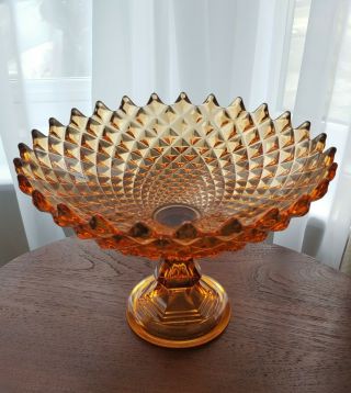 Large Mid - Century Amber Glass Fruit Bowl Serving Dish On Pedestal Centrepiece