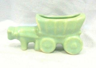 Vintage Shawnee? Green Oxen Pulling Covered Wagon Mini Planter Vase Toothpick