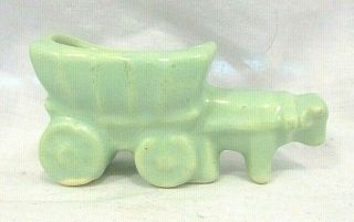 Vintage Shawnee? Green Oxen Pulling Covered Wagon Mini Planter Vase Toothpick 3