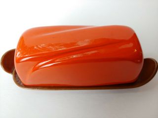 Vintage Frankoma Pottery Flame Orange 1/4 Lb Butter Dish W/lid Model 4k