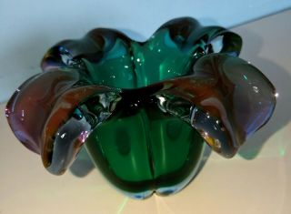 Vintage Murano Sommerso Glass Bowl Blue Green Clear Pink Mark/sticker