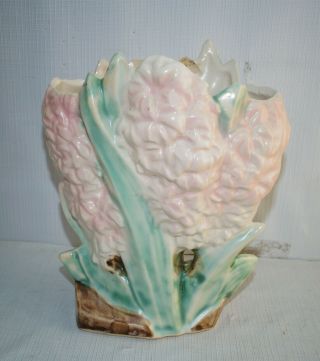 Chip Antique Mccoy Pink Hyacinth Flower Planter Vase Art Pottery 8 "
